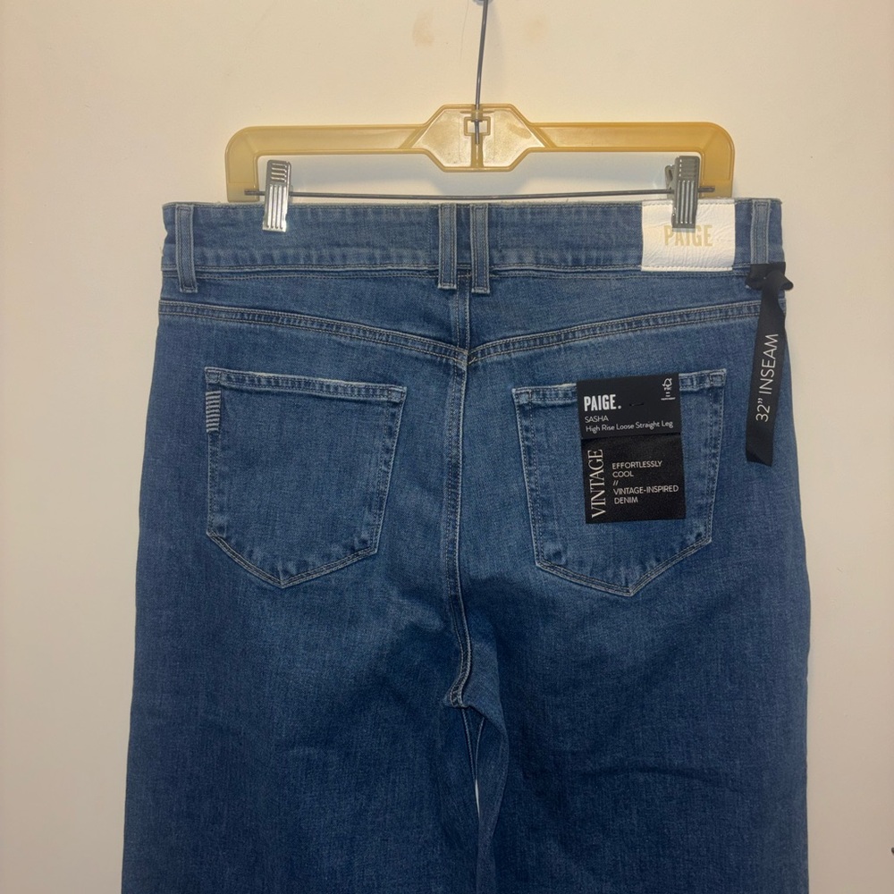 NWT Paige Sasha high-rise, wide leg jeans, medium wash 32 - Picture 6 of 14